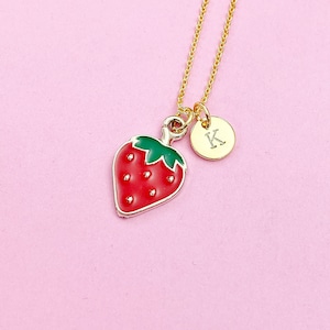 Gold Strawberry Charm Necklace Graduation Birthday Mother's Day Gifts Ideas Personalized Customized Made to Order, N3583