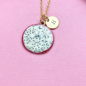 Dragon Fruit Slice Charm Necklace, Pitaya Slice Charm, Pitahaya, Strawberry Pear, Tropical Fruit Gifts, N5292A
