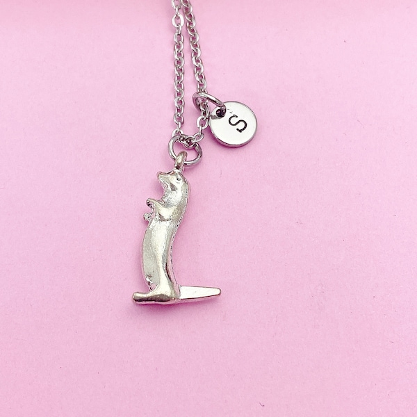 Silver River Otter Charm Necklace Sea Otter Birthday Mother's Day Gifts Ideas Personalized Customized Made to Order, N2104