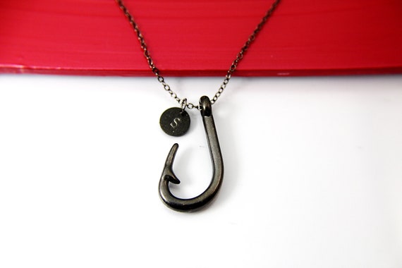 Fish Hook Necklace Fishing Jewelry Fishing Necklace Black Hook