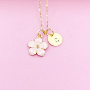 Gold Pink Magnolia Charm Necklace Personalized Customized Monogram Made to Order Jewelry, N1956A