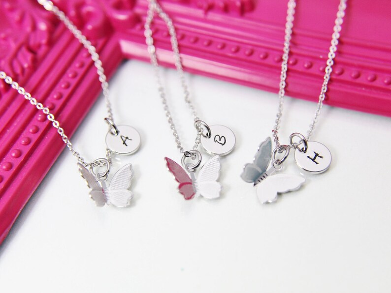N2027 Bridesmaid Gift Birthday Gift Silver Butterfly Necklace Butterfly Necklace