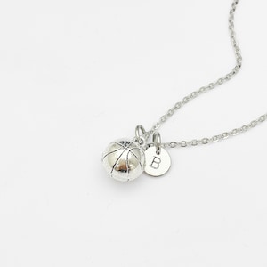 Silver Basketball Necklace, Basketball Sport Charm, Personized Initial Necklace, N5001