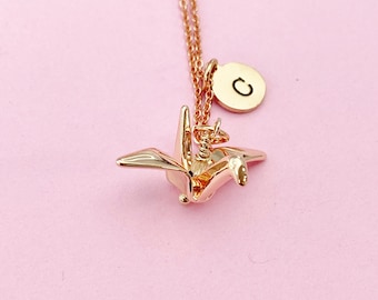 Rose Gold Paper Crane Necklace, Gold and Silver Option, N1882