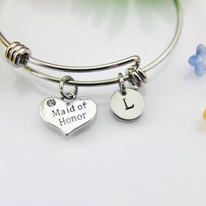 Maid of Honor Bracelet Silver Maid of Honor Charm Bangle - Etsy