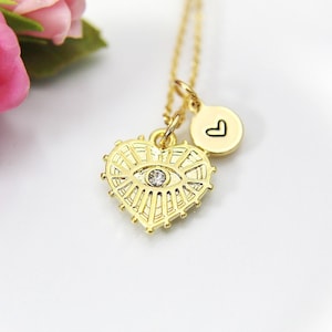 Heart Necklace, Gold Heart Evil Eye, Birthday Gift, Graduation Gift, Christmas Gift, Thank You Gift, Appreciation Gift, N3554