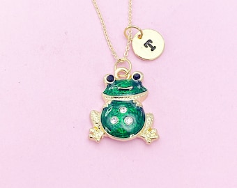 Gold Green Frog Charm Necklace, N854B