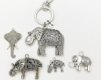 Best Christmas Gift, Silver Elephant Luck Keychain, Strength, Wisdom, Stability, Power, Lucky Charm, Stainless Steel Initial Keychain, N4931