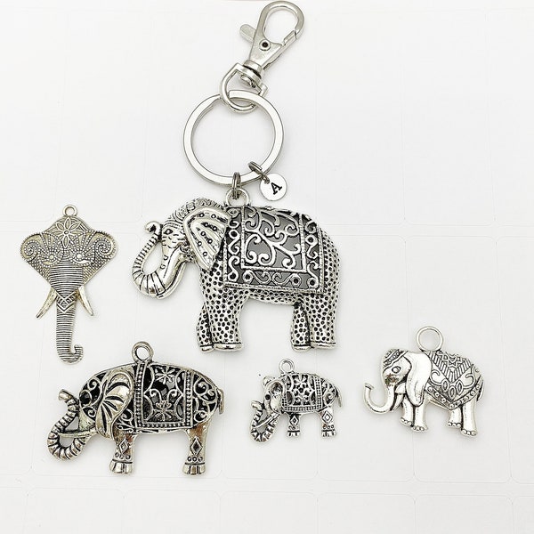 Best Christmas Gift, Silver Elephant Luck Keychain, Strength, Wisdom, Stability, Power, Lucky Charm, Stainless Steel Initial Keychain, N4931