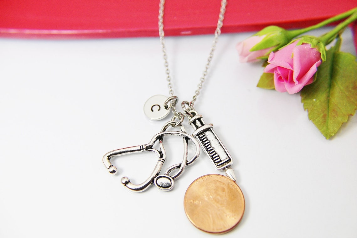 Stethoscope Necklace Stethoscope Charm Syringe Charm Doctor Etsy.de