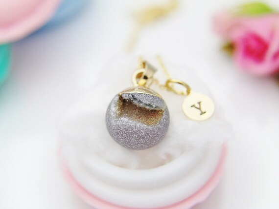 Druzy Grey Agate Necklace Natural 