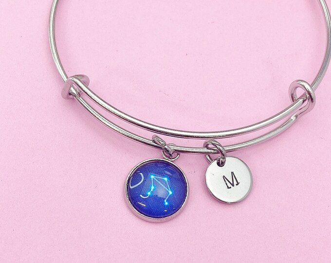Silver Libra Zodiac Charm Bracelet October Birthday Gifts Ideas Personalized Customized Made to Order Jewelry, AN361