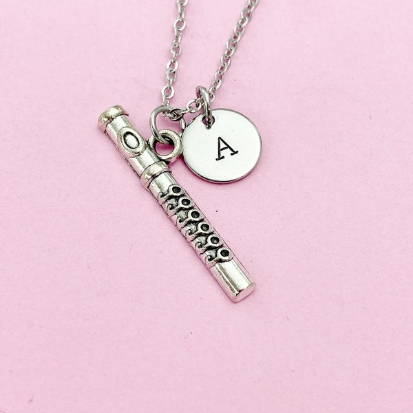 Silver Flute Charm Necklace School Marching Band Gifts Ideas Personalized Customized Made to Order, N1381