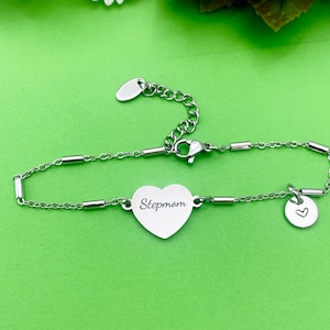 Stepmom Bracelet, Stainless Steel Heart Bracelet, Stepmom Jewelry, Mother&#39;s Day Gift, Stepmother Gift, D261