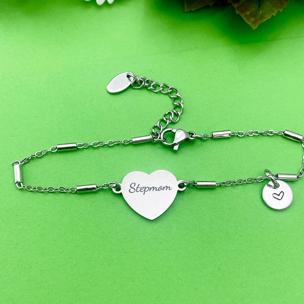 Stepmom Bracelet, Stainless Steel Heart Bracelet, Stepmom Jewelry, Mother's Day Gift, Stepmother Gift, D261