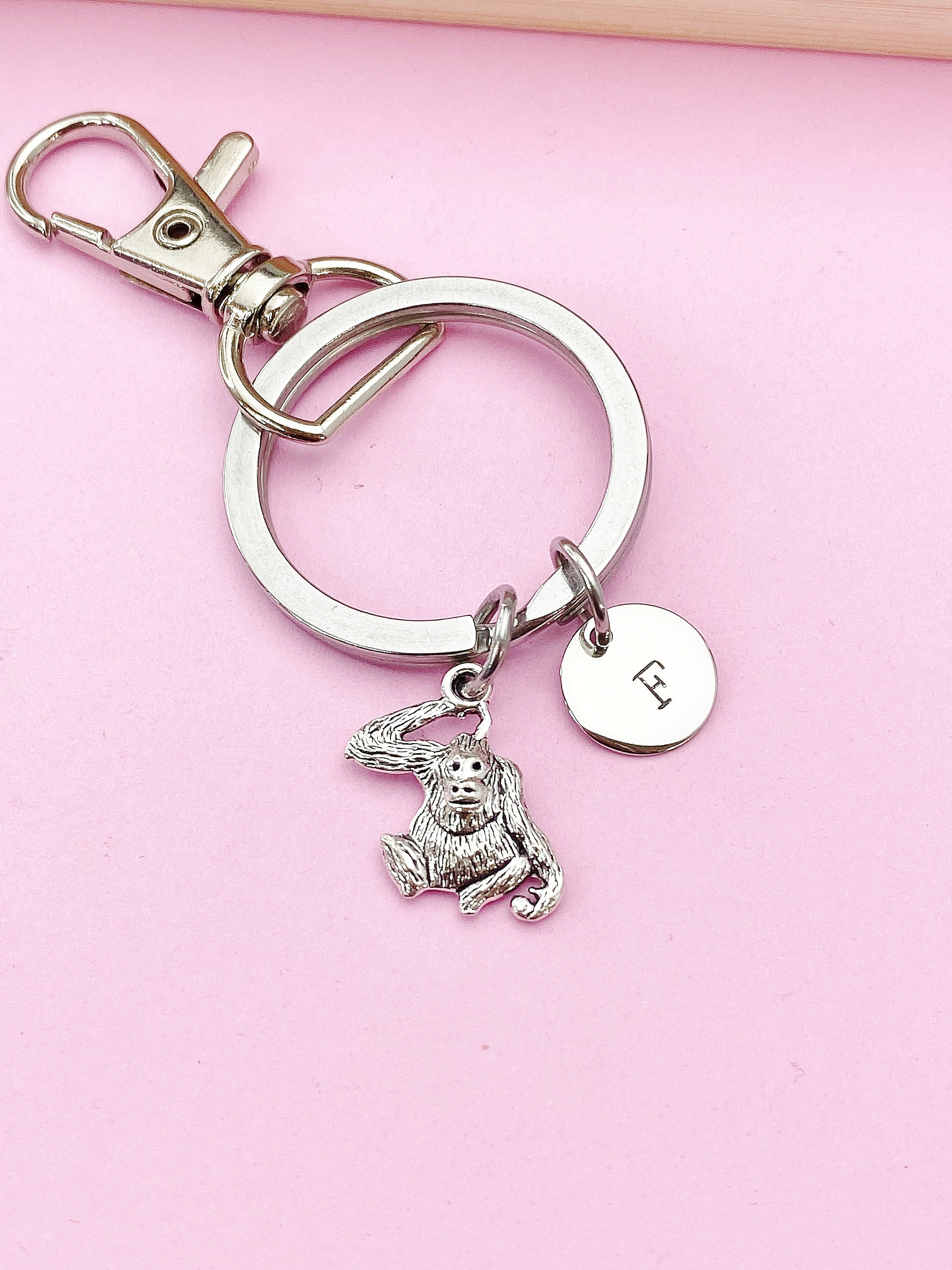 Silver Monkey Orangutan Charm Keychain, N5577B - Etsy