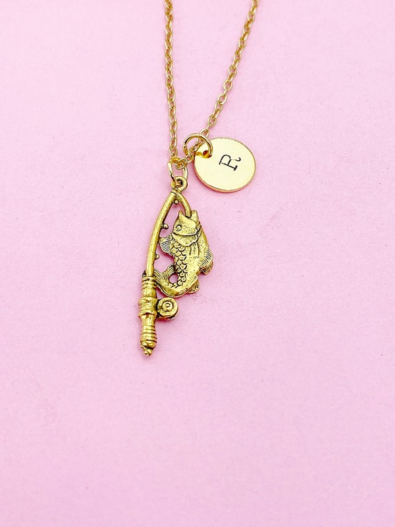 Gold Fishing Rod With Fish Charm Necklace, Personalized Customize Charm  Necklace, N494 -  Australia