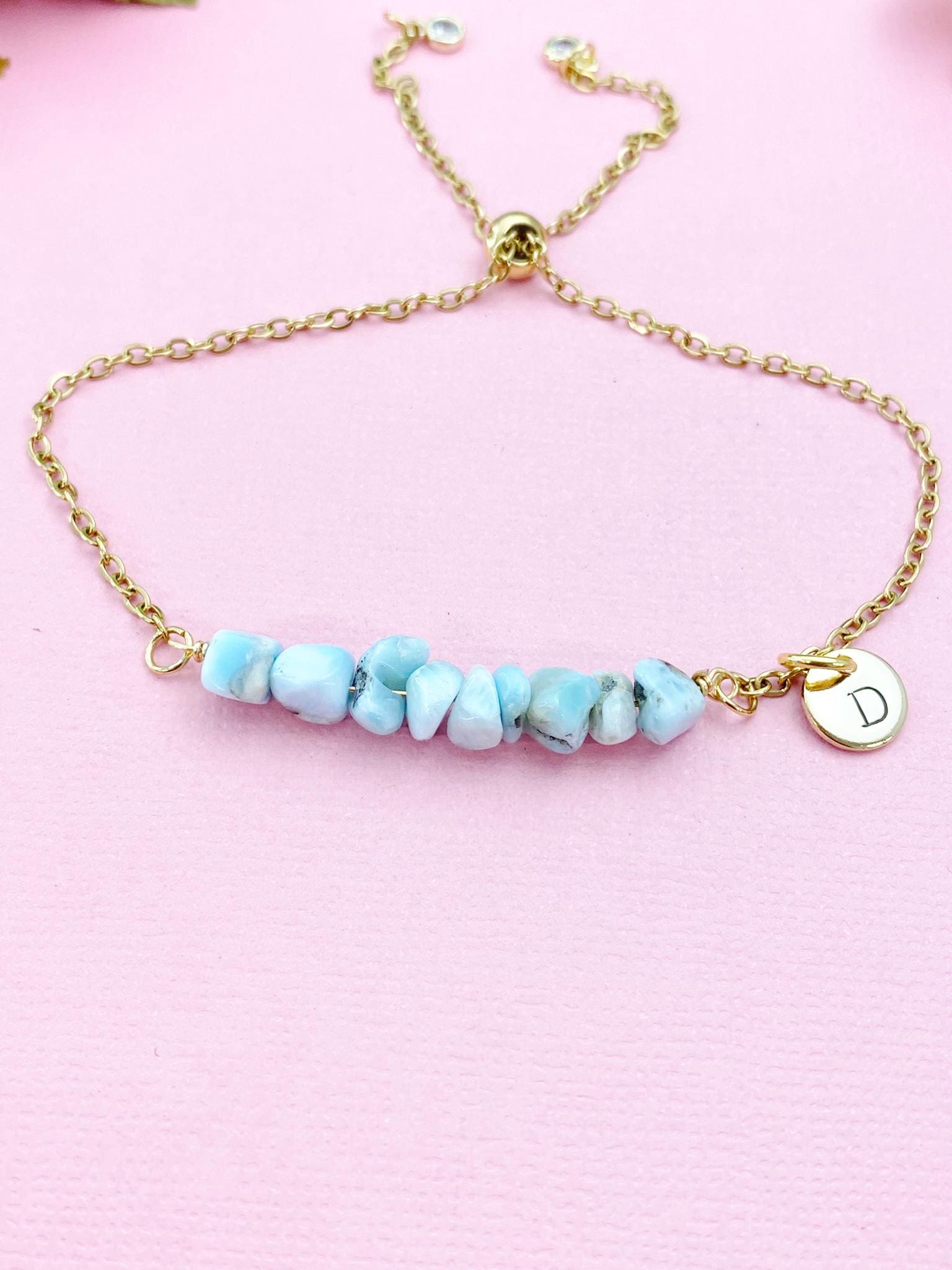 ラリマー B Larimar Bracelet in Silver or Gold, Natural Larimar Gemstone