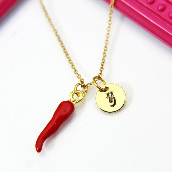 Gold Red Hot Chili Pepper Charm Necklace, Red Chili Charm, Red Pepper Charm, Hot and Spicy Charm,  Foodie Gift, Personalized Gift, N1697