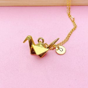 Gold Bird Necklace, Paper Crane Necklace, Japanese Crane, Silver in Option, N1470B