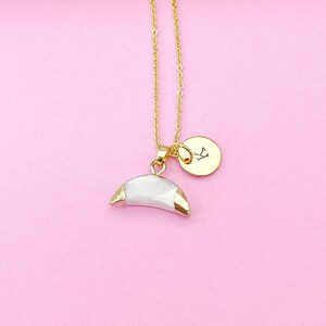 Crescent Moon Howlite Charm Necklace, Natural Gemstone Jewelry, N2819
