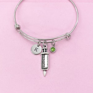 Silver Medical Injection Syringe Charm Bracelet, Medical Charm, N985