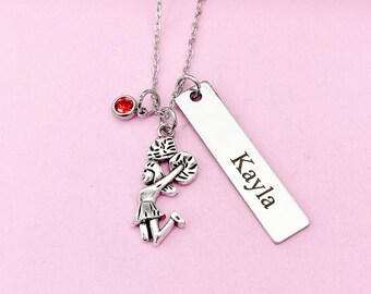 Personalized Cheerleader Necklace, Initial, Birthstone, Cheer Gifts