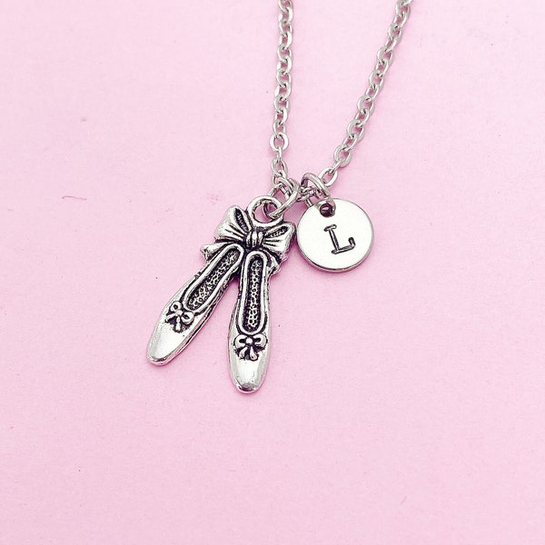 Silver Ballet Shoe Slipper Charm Necklace Ballet School Dancer Personalize Customize Gifts Ideas, N2233