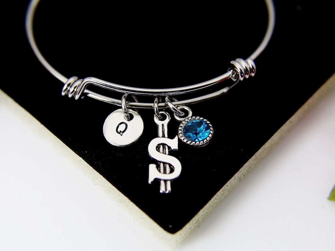 Best Christmas Gift Silver Money Charm Bracelet, Dollars, Money Sign