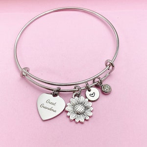 Mother day&#39;s Gift for Great Grandma, Great Grandma Bracelet, Great Grandma Sunflower Bracelet, Best Gift For Great Grandma Gift, N3263