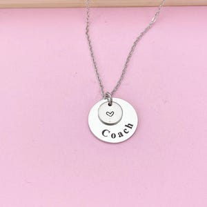 Silver Coach Charm Necklace, Hand Stamped Coach Jewelry Gift, Personalized Initial Gift, N891A