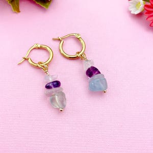 Gold Fluorite Earrings, Natural Gemstone Jewelry, N3975 image 6