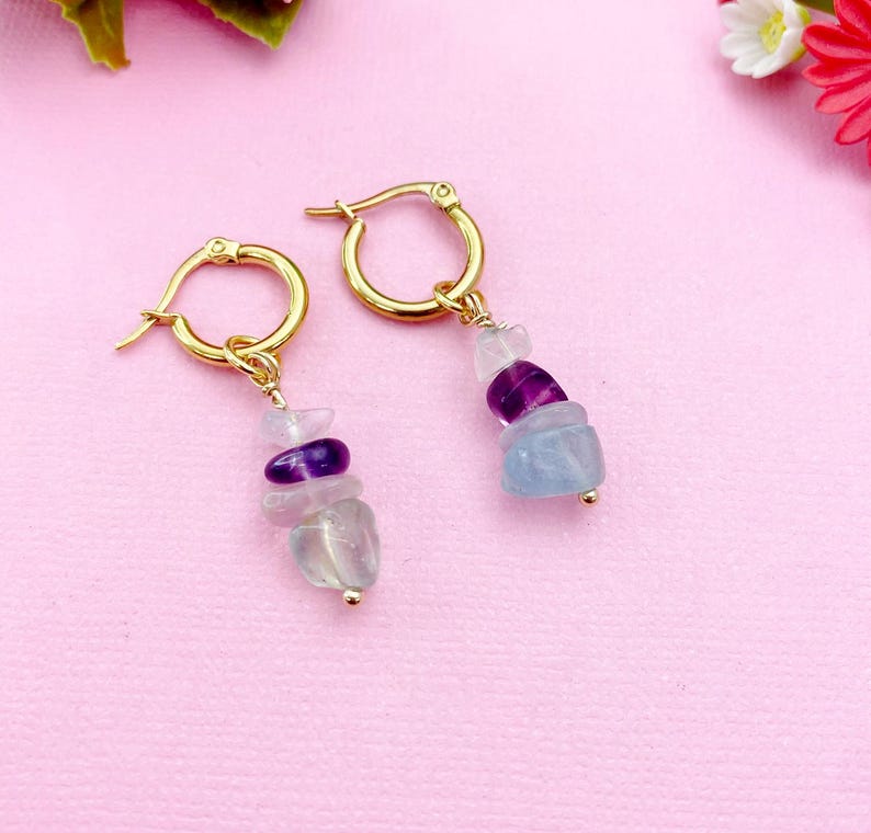 Gold Fluorite Earrings, Natural Gemstone Jewelry, N3975 image 6
