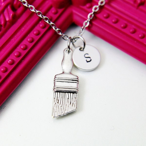 Silver Paintbrush Charm Necklace, Artist Gifts, N1507B