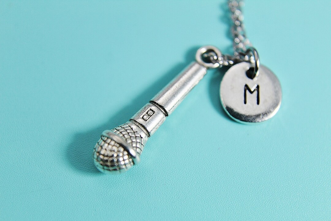 Microphone Necklace Mic Pendant Necklace Silver Mic Charm With