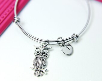 Owl Bracelet, Silver Owl Charm Bracelet, Owl Charm, Owl Jewelry, Bird Charm, Personalized Gift, N2118