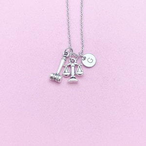 Silver Justice Scale Gavel Charm Necklace, N1531B