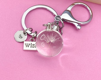 Silver Real Dandelion Charm Keychain, Wish Keychain, Wish Charm, Dandelion Charm, Birthday Gifts, Personalized Gift, N1263