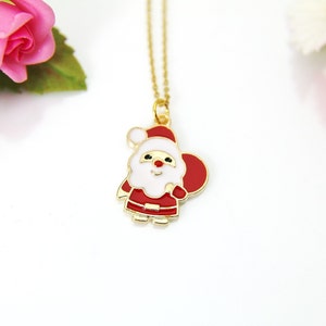 Gold Christmas Santa Claus Charm Necklace, Christmas Santa Charm, Red Christmas Santa Claus Jewelry, Personalized Gift, Christmas Gift, N623