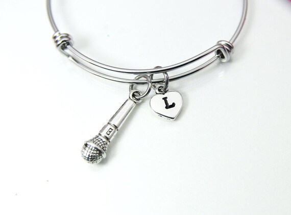 Silver Microphone Charm Bracelet Music Gift Speaker Gift