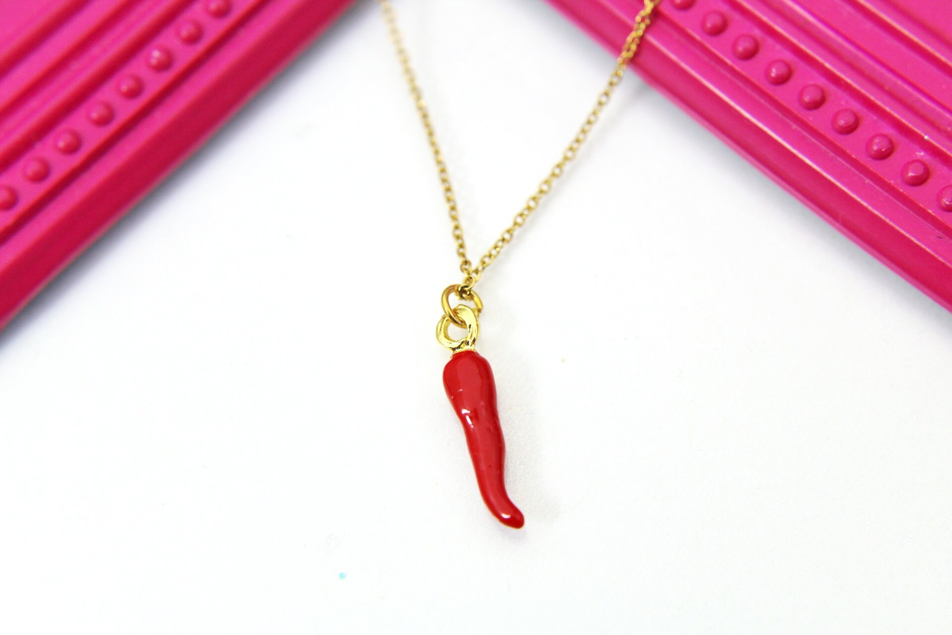 Gold Red Hot Chili Pepper Charm Necklace Red Chili Charm Red Etsy