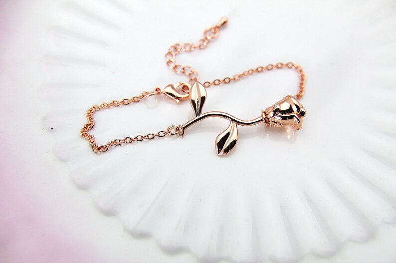 Girlfriend Gift Mother/'s Day Gift Rose Flower Charm Rose Gold Rose Charm Rose Gold Rose Bracelet B46 Garden Gifts Rose Bracelet