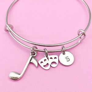School Music Theater Drama Bracelet, Comedy Tragedy Mask Charm, Actor Theater Arts Gifts, N4654A