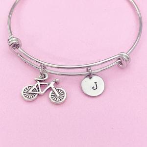 Silver Bicycle Charm Bracelet Sport Gifts Ideas Personalized Customized Monogram Made to Order Jewelry, N4184