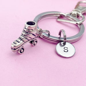 Silver Roller Skate Keychain, Best Christmas Gift, Birthdays Gift, Sport Gift, Personalized Initial Keychain, N4915