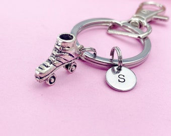 Silver Roller Skate Keychain, Best Christmas Gift, Birthdays Gift, Sport Gift, Personalized Initial Keychain, N4915
