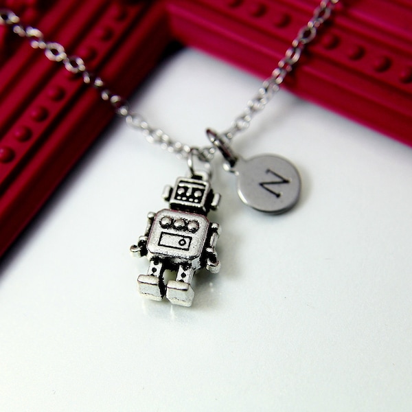 Robot Necklace, Silver Robot Charm Necklace, Robot Pendants, Robotics Gifts, Personalized Gift, N1122