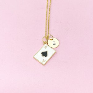 Gold Ace of Spades Charm Necklace, A Black Spades Card Poker Jewelry Gifts, Card Option, N3214D