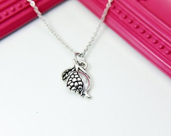 Silver Pomegranate Charm Necklace, Sister Gift, N1550