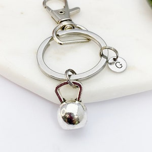 Silver Kettlebell Charm Keychain Fitness Weightlifters Gifts Ideas Personalized Made to Order Jewelry, AN2594 image 6